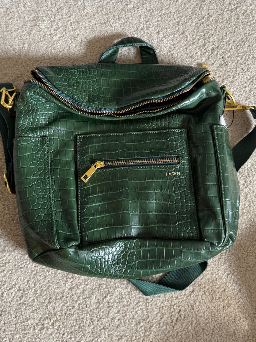 Fawn Design Green Faux-Croc Backpack